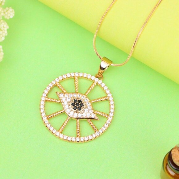 "Sparkling Rose Gold Evil Eye Round Pendant, XPPT1315 - Picture 2 of 12